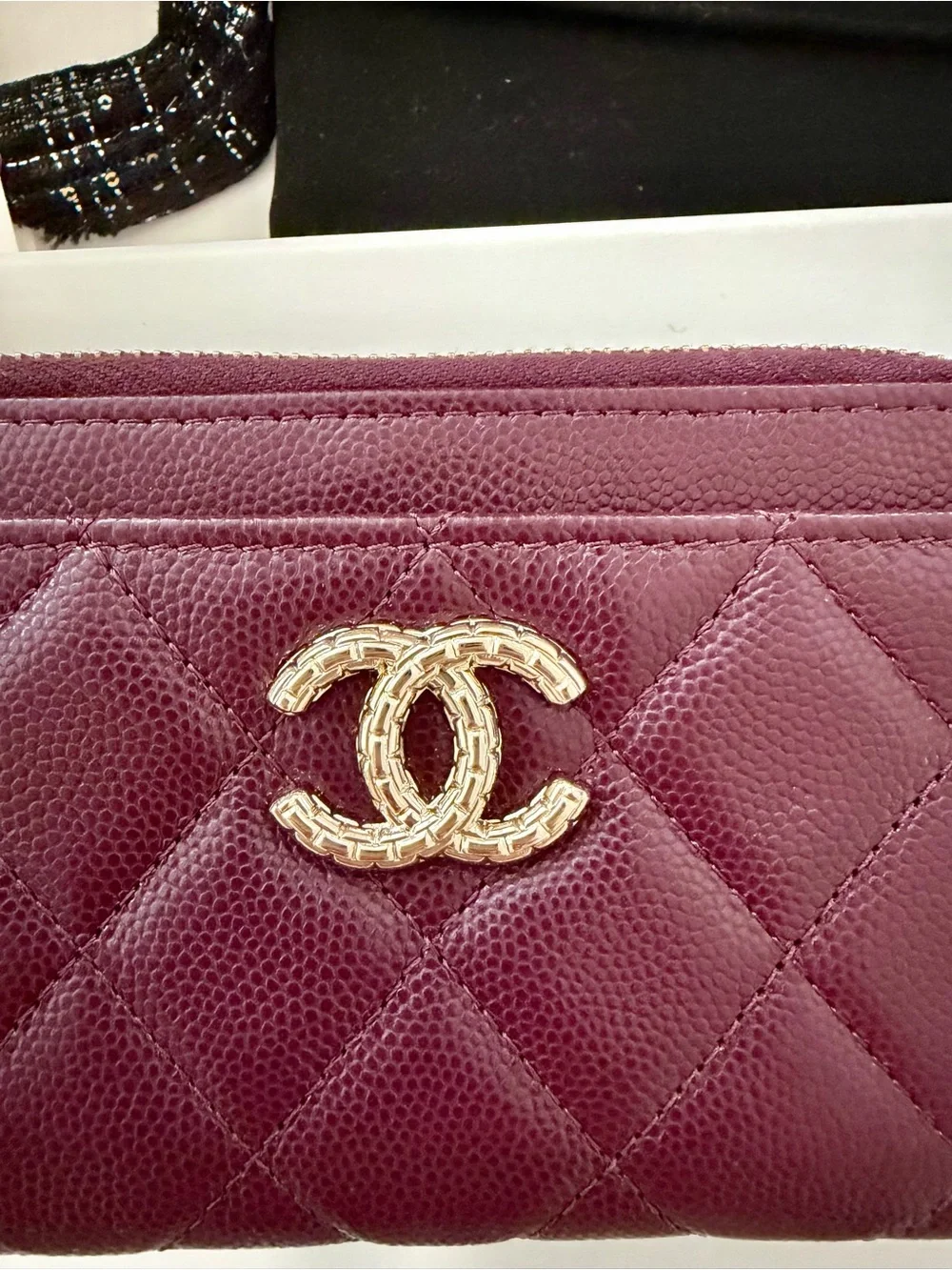 Chanel Quilted Zip Card Holder Wallet in Deep Burgundy BNIB